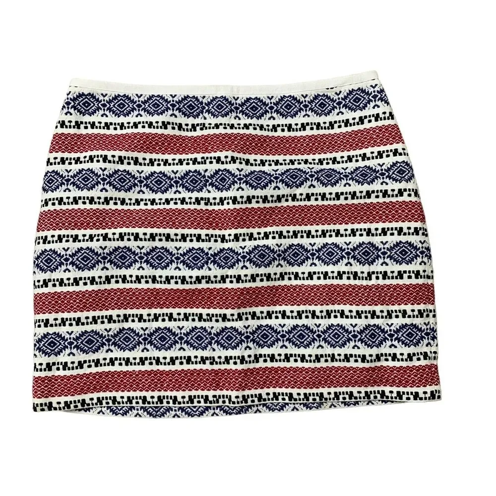 Madewell Size 10 Mini Skirt Jacquard Gamine Embroidered Striped Detail Lined‎